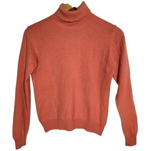 Vtg 100% Cashmere Turtleneck Sweater Classic Medium Coral Fine Knit Luxury Soft